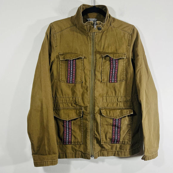 Rubbish Womens Small Olive Green Mock Neck Aztec Pockets Utility Jacket - Picture 6 of 7